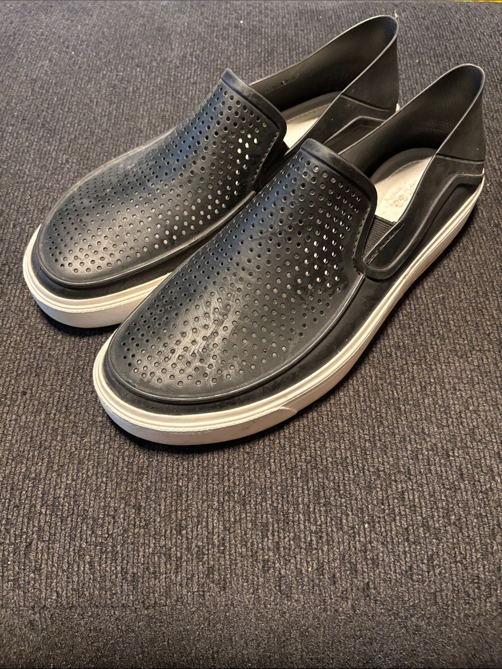 CROCS Men's Black Perforated Slip-On Loafers with White Sole